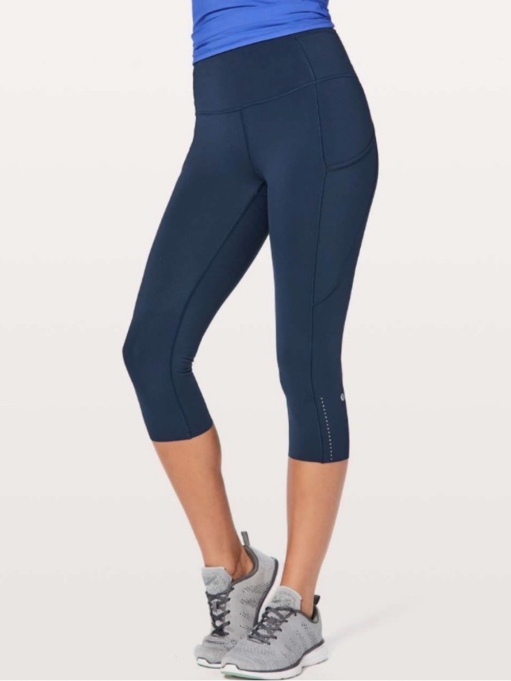 Lululemon Fast & Free Crop II leggings in a navy blue
